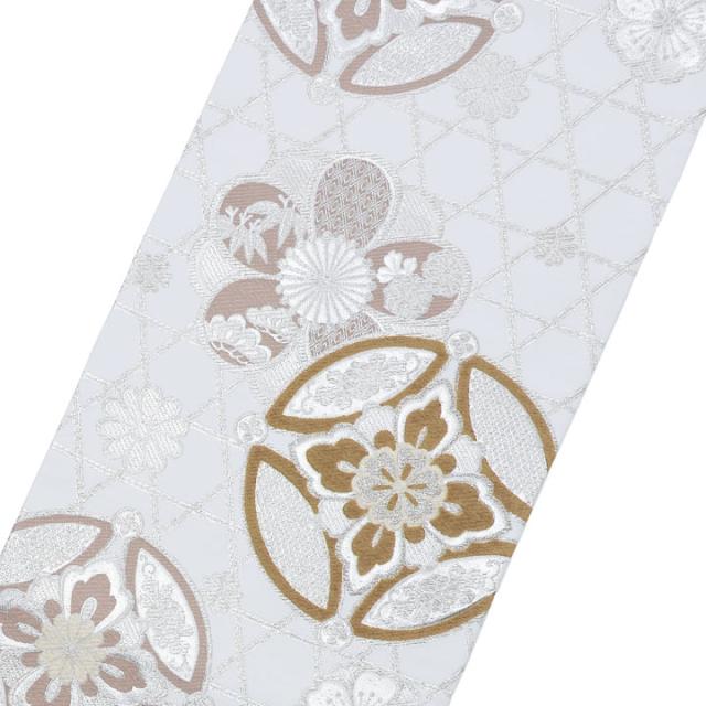 【美品】婚礼 お茶会など多種多様 フォーマルな袋帯 シルバー 花柄 美品】婚礼 お茶会など多種多様 フォーマルな袋帯 シルバー 花柄