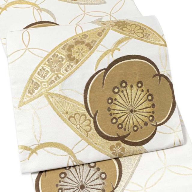 振袖 袋帯 単品「白地 金 輪違いに梅」六通柄 日本製 お仕立て上がり 振袖用 袋帯 お仕立て済 振袖帯 結婚式 成人式 フォーマル【メール便不可】