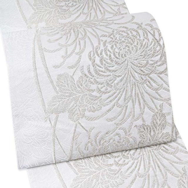 振袖 袋帯 単品「白地 白銀 糸菊」六通柄 日本製 お仕立て上がり 振袖用 袋帯 お仕立て済 振袖帯 結婚式 成人式 フォーマル【メール便不可】