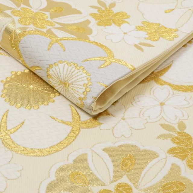 振袖 袋帯 単品「鳥の子色地 白×金 梅」日本製 お仕立て上がり 振袖