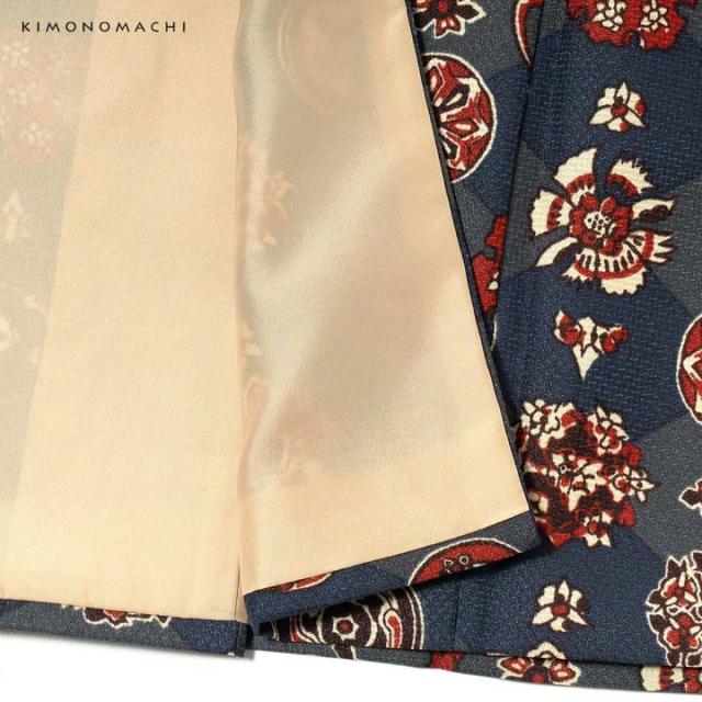 二尺袖着物 単品「丸花更紗に菱 紺鼠色」KIMONOMACHIオリジナル お