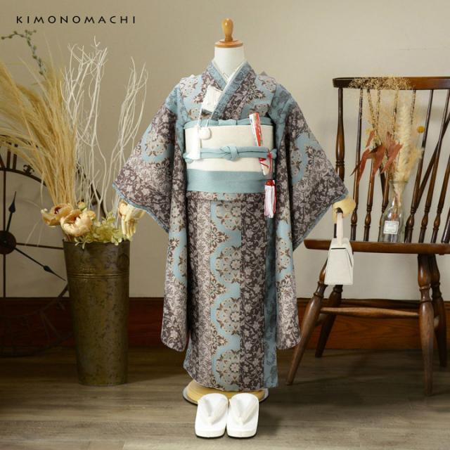 七五三 7歳 四つ身着物 単品「縞更紗 水色」女の子 7才 女児用 子供着物 七才のお祝い着向け KIMONOMACHI オリジナル【メール便不可】_4