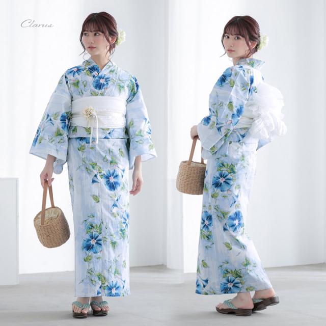 Clarus レディース 女性浴衣 単品「夏の思い出 あじさい 空色