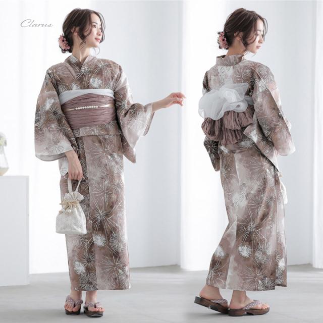 Clarus レディース 女性浴衣 単品「夏の思い出 あじさい 褐色・あさがお セピア・花火 セピア・泥中花と陽金魚 全4柄」F/フリーサイズ 綿浴衣 大人可愛い きもの町オリジナル 女性用浴衣 ゆかた yukata【メール便不可】
