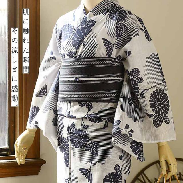 浴衣 レディース 単品 お仕立て上がり浴衣 綿絽浴衣「菊に雲形 白地」Fサイズ シック 大人 モダン 粋 古典 ゆかた 女性 ブランド浴衣 花火大会 夏祭り 綿 絽 夏着物にも【メール便不可】_2