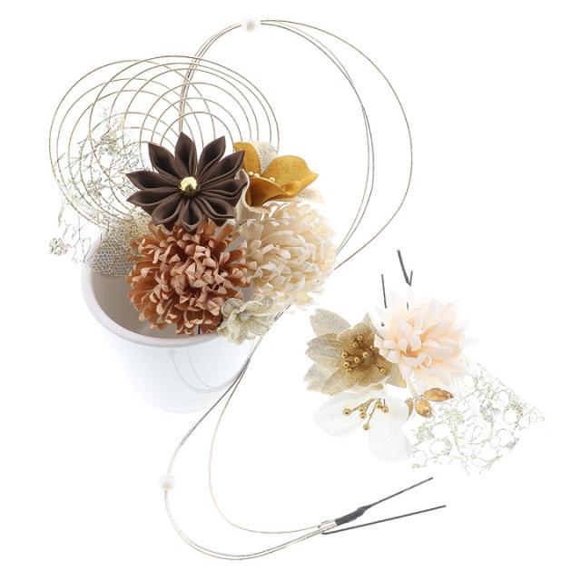 成人式 髪飾り Uピンの5点セット「グレーベージュ 菊と八重桜、水引」日本製 振袖用髪飾り お花髪飾り 成人式 卒業式 結婚式 着物【メール便不可】_3
