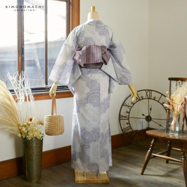 ブランド浴衣単品 和つう レディース 浴衣 単品「ペールグレー レース」Fサイズ 女性用 女性浴衣 ゆかた 女性浴衣単品 綿 お仕立て上がり浴衣 yukata【メール便不可】 ブランド浴衣単品 和つう レディース 浴衣 単品「ペールグレー レース