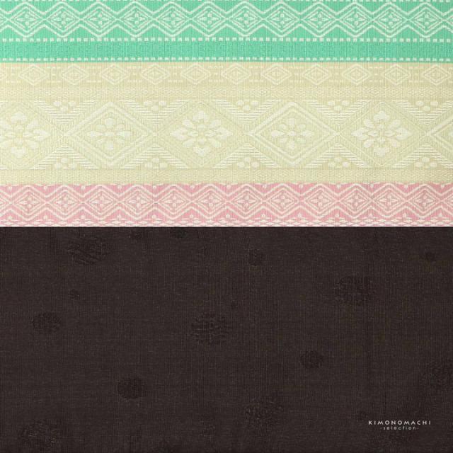 半幅帯 単品 帯 百華(MOMOKA)「ミント×白×ピンク 菱幾何学」日本製 半巾帯 ポリエステル帯 レディース 女性用 カジュアル 着物【メール便不可】_1