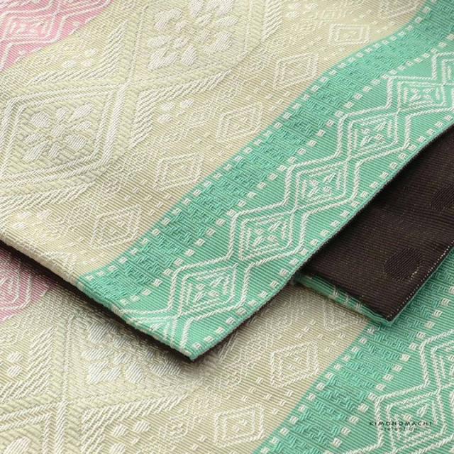 半幅帯 単品 帯 百華(MOMOKA)「ミント×白×ピンク 菱幾何学」日本製 半巾帯 ポリエステル帯 レディース 女性用 カジュアル 着物【メール便不可】_2