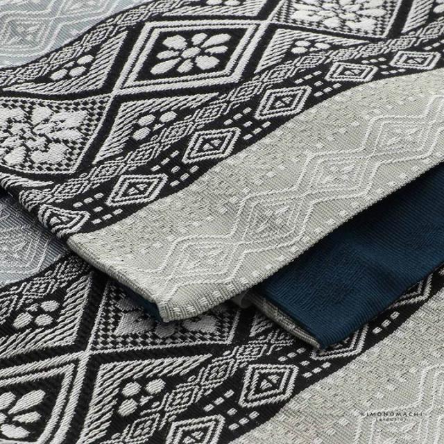 半幅帯 単品 帯 百華(MOMOKA)「グレー×ブラック 菱幾何学」日本製 半巾帯 ポリエステル帯 レディース 女性用 カジュアル 着物【メール便不可】_2