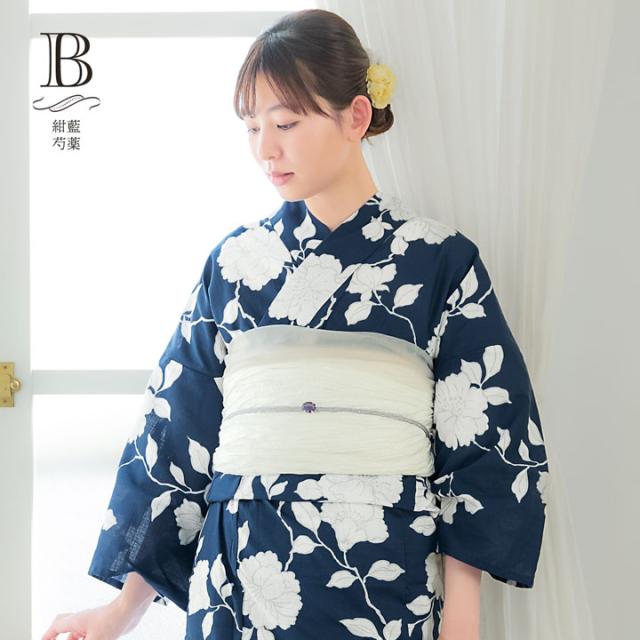 浴衣 レディース 女性浴衣 2点セット(綿浴衣+しわ兵児帯)「スイートリリー：紫陽花・芍薬・ひまわり」Fサイズ 綿浴衣 プレタ浴衣 お仕立て上がり浴衣 ブランド浴衣 大人浴衣 女性用 女性浴衣 ゆかた【メール便不可】_5