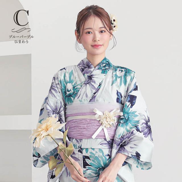 浴衣 レディース 女性浴衣 2点セット(綿浴衣+しわ兵児帯)「スイートリリー：紫陽花・芍薬・ひまわり」Fサイズ 綿浴衣 プレタ浴衣 お仕立て上がり浴衣 ブランド浴衣 大人浴衣 女性用 女性浴衣 ゆかた【メール便不可】_7