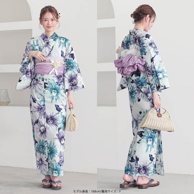 浴衣 レディース 女性浴衣 2点セット(綿浴衣+しわ兵児帯)「スイートリリー：紫陽花・芍薬・ひまわり」Fサイズ 綿浴衣 プレタ浴衣 お仕立て上がり浴衣 ブランド浴衣 大人浴衣 女性用 女性浴衣 ゆかた【メール便不可】_8