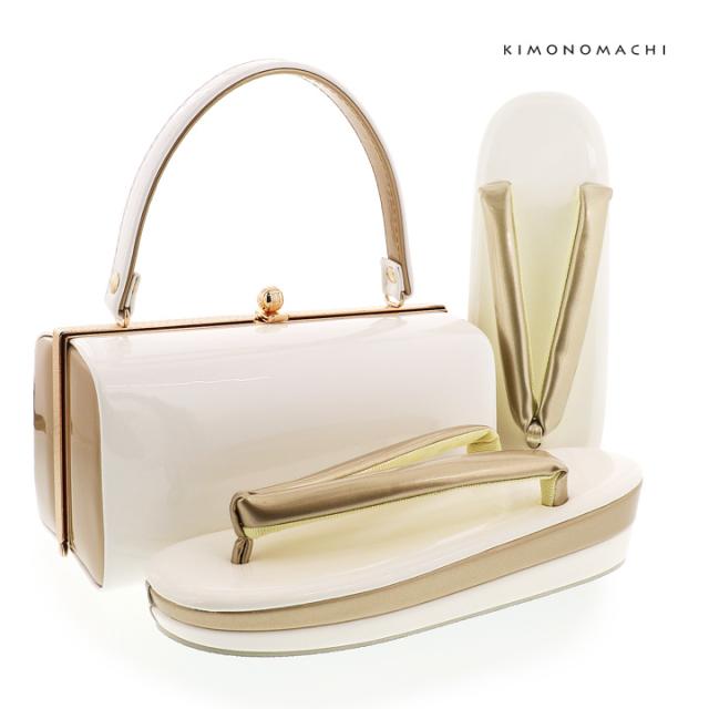 振袖 草履 バッグ 成人式「白×金」Fサイズ レディース 振袖用草履バッグセット エナメル 無地 振袖 草履 バッグ【メール便不可】