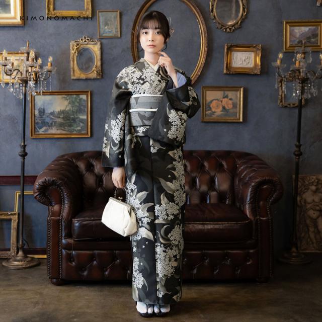 洗える着物 セット「袷着物：銀木犀 黒色＋京袋帯：薄暮の灰猫」KIMONOMACHI オリジナル きもの福袋 サイズS/M/L/LL 2025-2026新作 コーディネート済み着物セット 小紋 レディース キモノ【メール便不可】_7