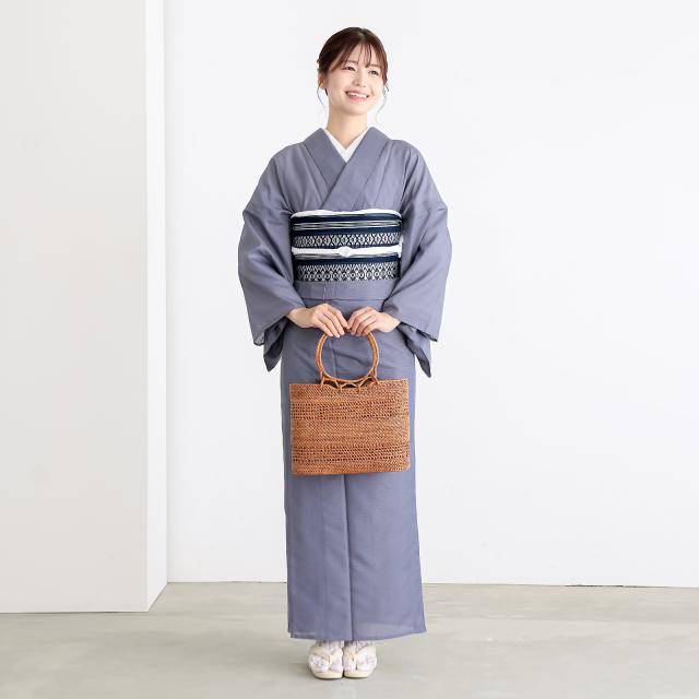 レディース 夏着物 色無地 絽（駒絽）紗八寸帯 2点セット「濃藍・千草