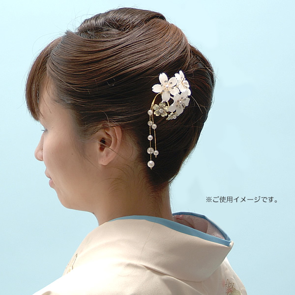 繊細な煌めき大人簪 ゴールド×白系ラメ桜 パール、ラインストーン＜H＞_2
