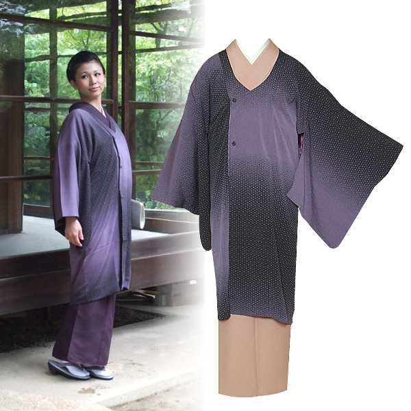 丹後ちりめん 和装コート 千代田衿「青藤色×黒色ぼかし 亀甲小花」(6932)ロングコート [送料無料]ss2209kct50の通販はau PAY  マーケット - 京都きもの町