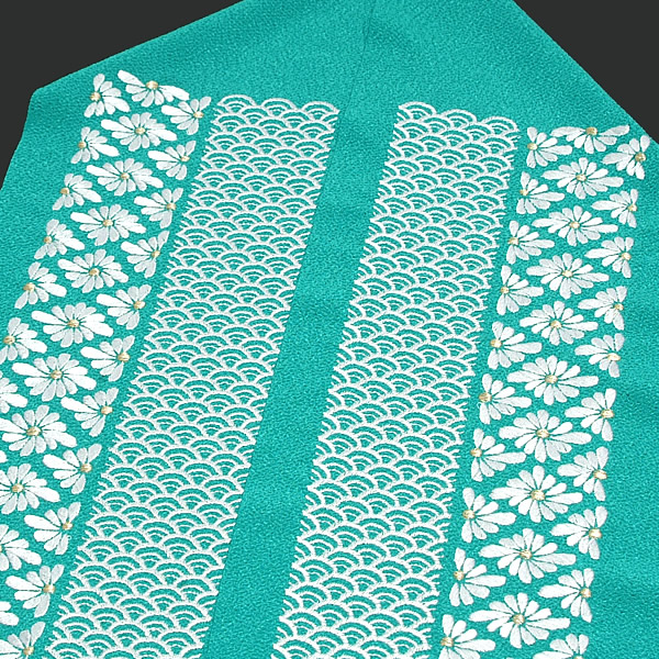 【Prices down】2way刺繍 半衿「ターコイズグリーン 青海波 菊菱の刺繍」半襟 刺繍衿 振袖衿 成人式 （E-1111） 振り袖 [送料無料]wm55%OFF★_1
