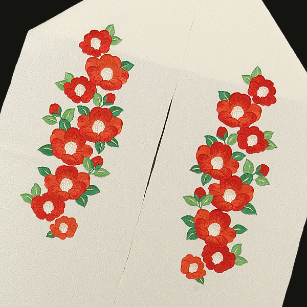 【Prices down】刺繍 半衿「白色 赤椿」半襟 刺繍半襟 振袖衿 成人式 振り袖 [送料無料]ss2512wkm50_1