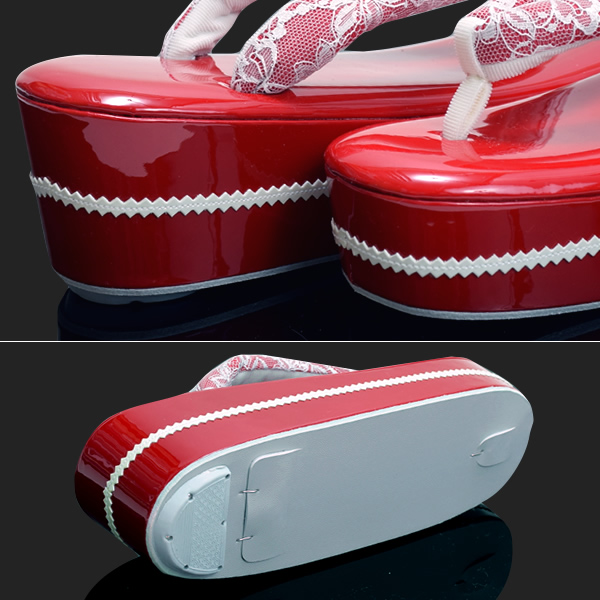 Prices down2】振袖草履 fussa 草履単品「赤色 レース」カッティング紐