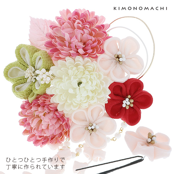 成人式 髪飾り 振袖 髪飾り2点セット「ピンク色系のお花とつまみのお花、下がり飾り」 つまみ細工かんざし お花髪飾り 成人式の振袖、卒＜H＞ss2512wkk10_3