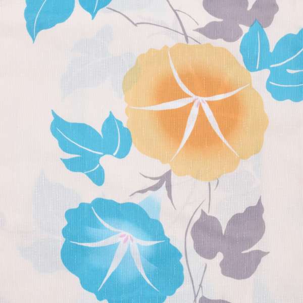 変わり織り 女性浴衣単品「マリーゴールド、マリンブルー 朝顔