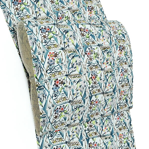 【Prices down2】野蚕紬 九寸帯 ブルー 段模様  [送料無料]＜T＞ss2512ong45