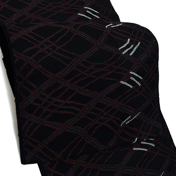 【Prices down2】九寸 名古屋帯「黒色 ゆらぎ斜め格子」九寸名古屋帯 未仕立て 洒落帯 小紋、紬、お洒落着に 六通柄 [送料無料]＜T＞ss2512ong40