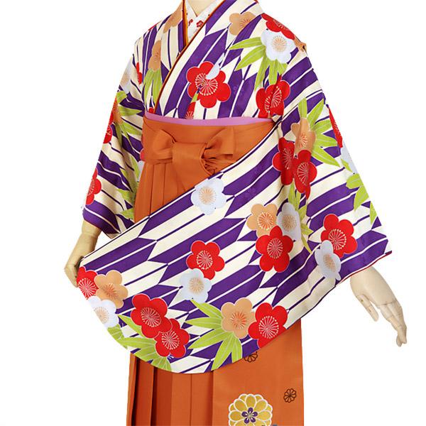 【中古品】ジュニア用 振袖単品 卒業式小学生 「クリーム 紫矢羽根に笹梅」 仕立て上がり 着物 小振袖 二尺袖 袴に合わせて ショート丈 子ども 子供 キッズ ジュニア 女の子 卒業式 入学式 十三参り 十三詣り 貸衣装処分 レンタル処分品【メール便不可】