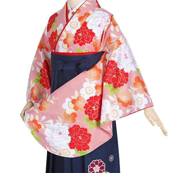 【中古品】ジュニア用 振袖単品 卒業式小学生 「ピンク 牡丹に桜」 仕立て上がり 着物 小振袖 二尺袖 袴に合わせて ショート丈 子ども 子