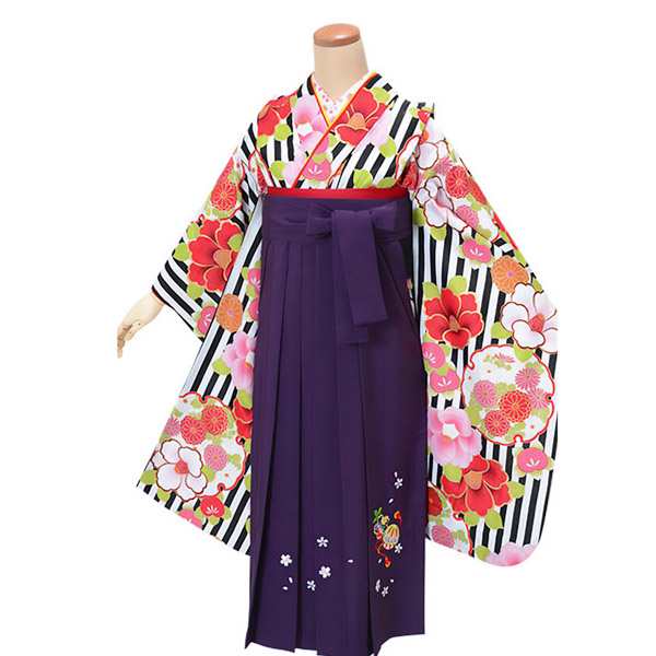 【中古品】ジュニア用 振袖単品「黒×白 椿菊雪輪」仕立て上がり 襦袢プレゼント 小振袖 着物 子ども 子供 キッズ ジュニア 女の子 卒業