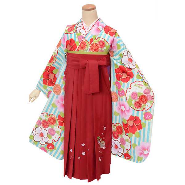 【中古品】ジュニア用 振袖単品「水色×クリーム色 椿菊雪輪」仕立て上がり 襦袢プレゼント 小振袖 着物 子ども 子供 キッズ ジュニア 女