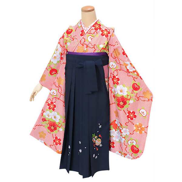 【中古品】ジュニア用 振袖単品「朱色 鹿の子柄に花の丸」仕立て上がり 襦袢プレゼント 小振袖 着物 子ども 子供 キッズ ジュニア 女の子