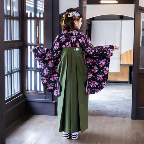 中古品】二尺袖 単品 卒業式小学生 「黒 小花＆鞠」貸衣装処分