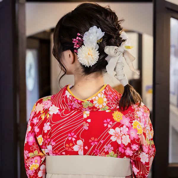 中古品】二尺袖 単品 卒業式小学生 「赤 桜 友禅調糸目の風」貸衣装