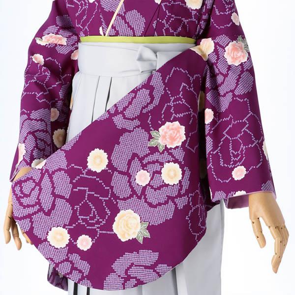 中古品】二尺袖 単品 卒業式小学生 「紫 バラ絞り」貸衣装処分