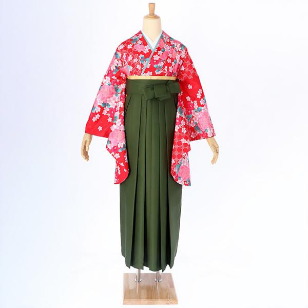 【中古品】二尺袖 単品 卒業式小学生 「赤 市松にバラ」貸衣装処分 レンタル処分品 卒業式 【メール便不可】ss2512kck10