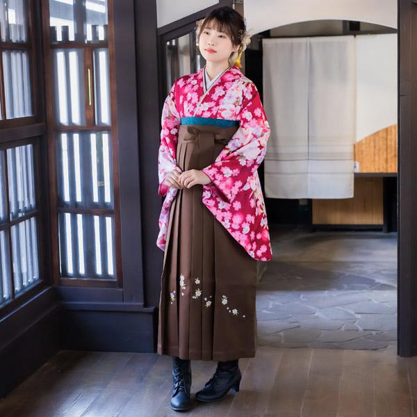 【中古品】二尺袖 単品 卒業式小学生 「ワイン コスモス白百合」貸衣装処分 レンタル処分品 卒業式 【メール便不可】ss2512kck10