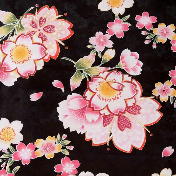 中古品】二尺袖 単品 卒業式小学生 「黒 桜重ね」貸衣装処分 レンタル