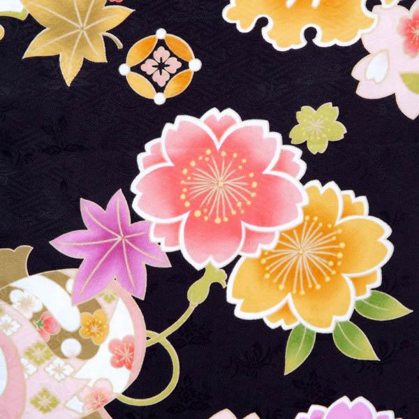 【中古品】二尺袖 単品「黒 桜楓橘 宝尽くし」貸衣装処分 レンタル処分品 卒業式 【メール便不可】ss2512kck10