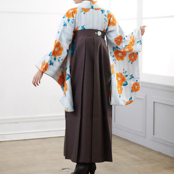 中古品】二尺袖 単品「白×緑 縦縞 椿」貸衣装処分 レンタル処分品 卒業