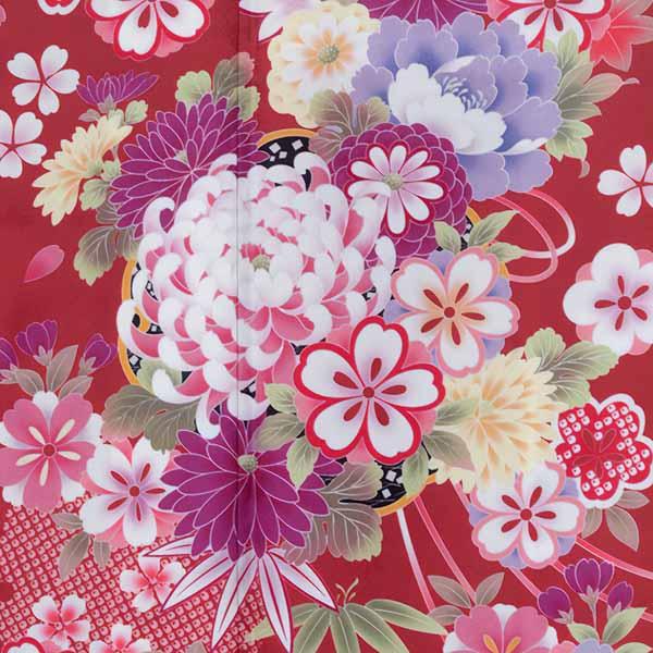 【訳アリ】【中古品】仕立て上がり 振袖 単品「赤 雪輪に薬玉文と蝶」貸衣装処分 レンタル処分品【メール便不可】ss2512fml10