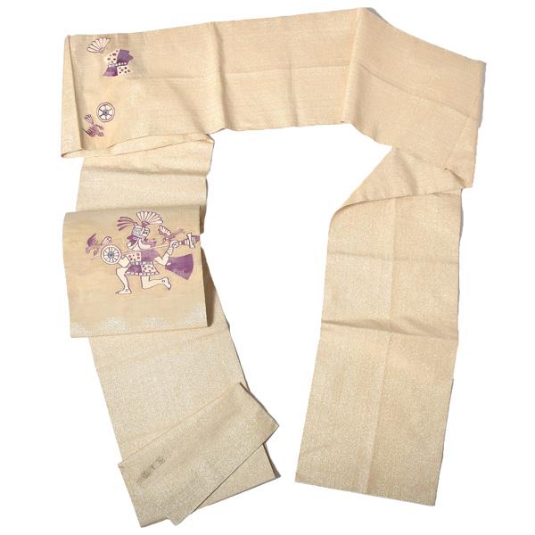 【中古品】仕立て上がり 袋帯 「金に戦士」 洒落帯 正絹 【メール便不可】_1
