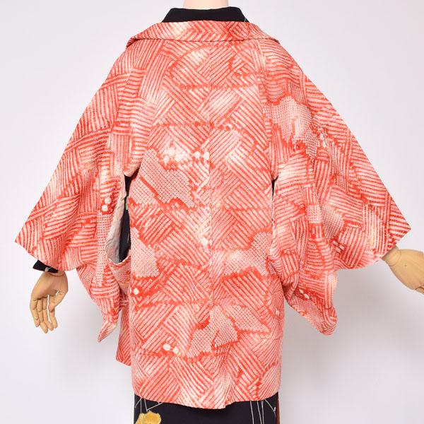 Prices down2】【中古品】羽織「オレンジ 花」正絹 総絞り 羽織り 