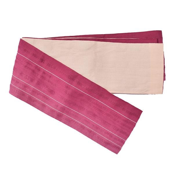 【Prices down2】【中古品】仕立て上がり 半幅帯 小袋帯「赤紫ぼかしに白縞／無地ライトベージュ」【メール便不可】＜T＞ss2512oyk45 Prices down2】【中古品】仕立て上がり 半幅帯 小袋帯「赤紫ぼかしに白縞／