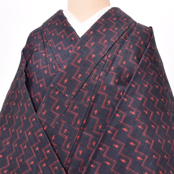 Prices down2】【中古品】仕立て上がり 袷着物「黒地 赤 絣」小紋 正絹