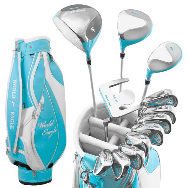 早い者勝ち！アウトレット品 ※全品新品未使用 キュートでポップなブルーでいこう！レディース16点ゴルフクラブフルセット 女性用/左用