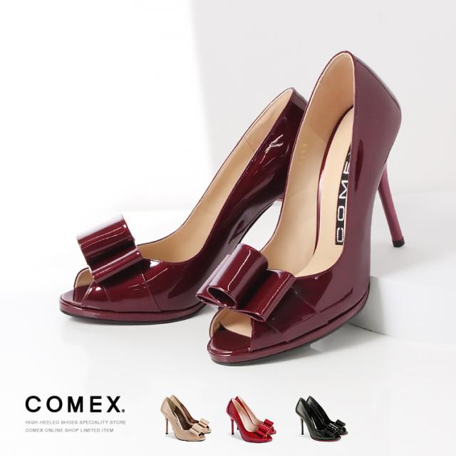 コメックス パンプス 2024秋冬新色 本革 日本製 オープントゥ リボン ヒール10cm ピンヒール 靴 COMEX 5459の通販は 17,963円