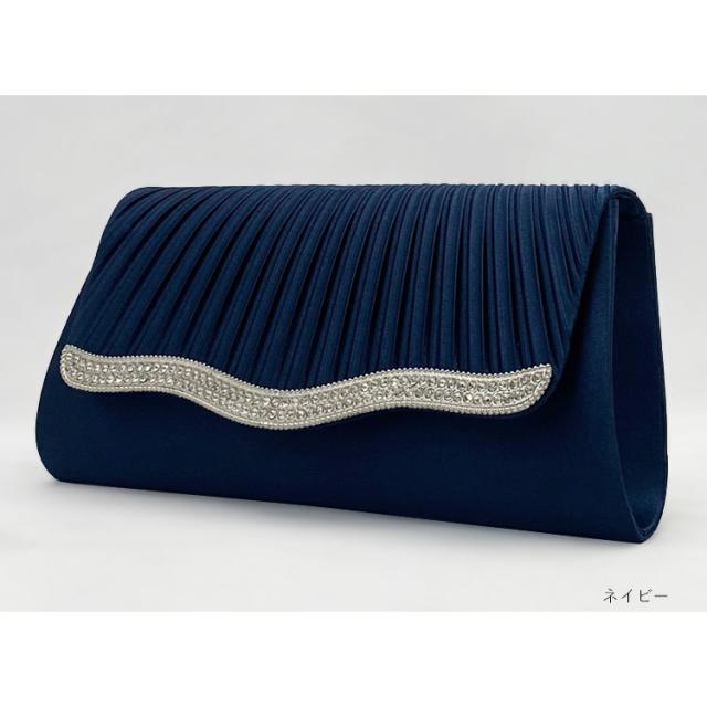 パーティーバッグ 大きめ クラッチ プリーツサテン ラインストーンの  